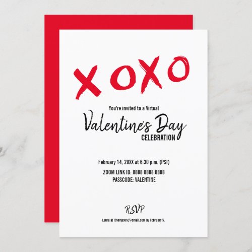 Red White XOXO Virtual Valentines Day Party Invitation