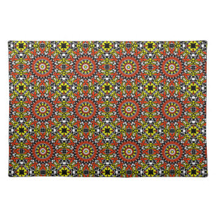 Red, White, Yellow & Black Mandala Pattern Cloth Placemat