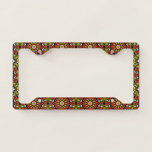 Red, White, Yellow & Black Mandala Pattern License Plate Frame
