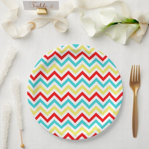 Red White Yellow Blue Chevron Circus Kids Birthday Paper Plates