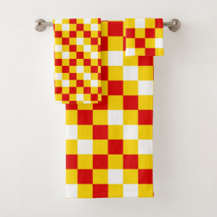 Red White Yellow Checkered Pattern Design Bath Towel Set