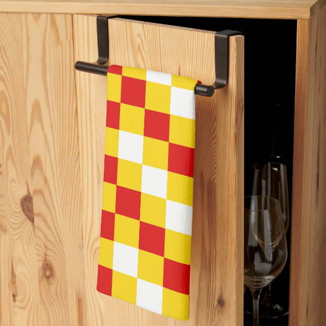 Red White Yellow Checkered Pattern Design  Kitchen Towel (Thirds Fold)