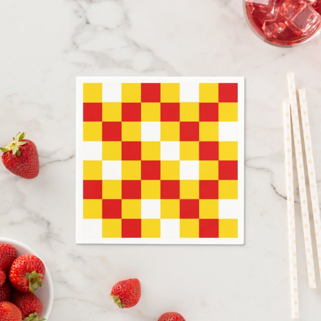 Red White Yellow Checkered Pattern Design  Napkins (Insitu)
