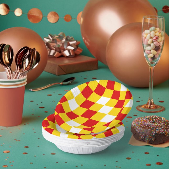 Red White Yellow Checkered Pattern Design  Paper Bowls (Multi)