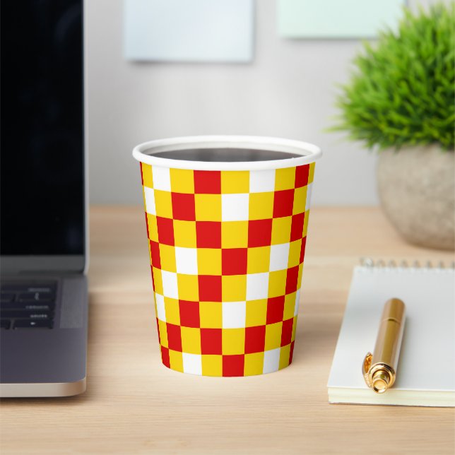 Red White Yellow Checkered Pattern Design  Paper Cups (Insitu)
