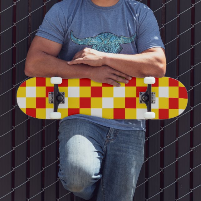 Red White Yellow Checkered Pattern Design  Skateboard (Outdoor 3)