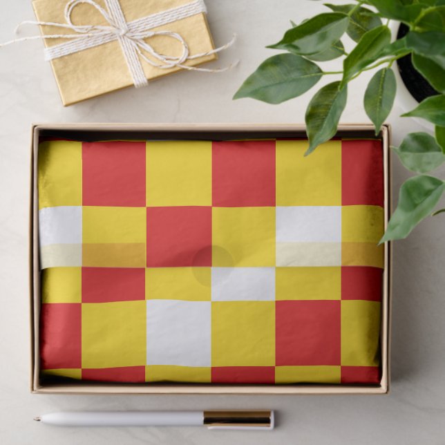 Red White Yellow Checkered Pattern Design  Tissue Paper (Gift)