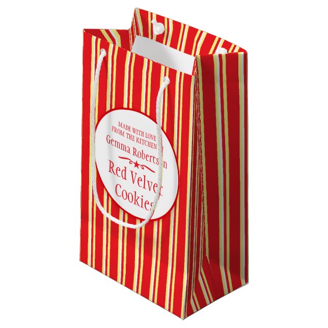 Red white yellow stripe cookie swap baking bags (Front Angled)