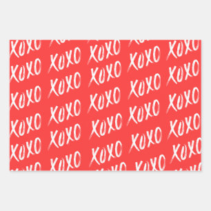 Red White Yellow XOXO Pattern Script Wrapping Paper Sheets
