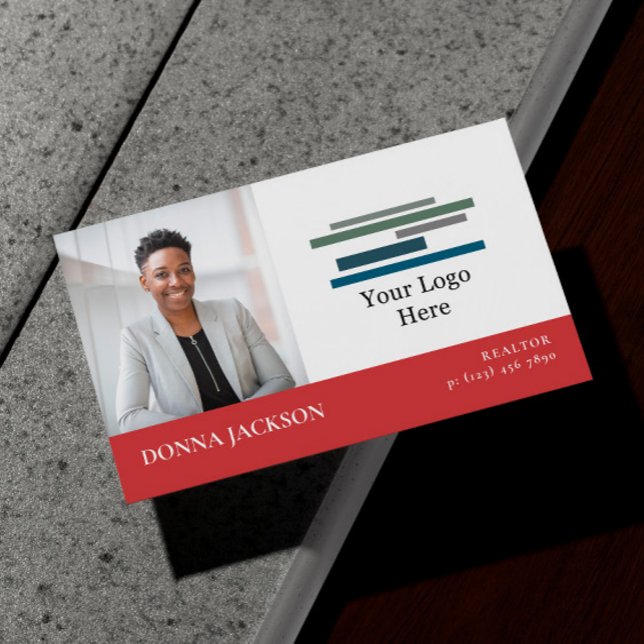 Red White Your Photo & Logo Professional Business Card (Creator Uploaded)