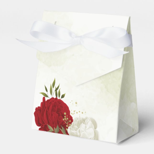 Red whitefloral greenery wedding favor boxes (Front Side)