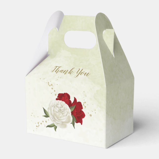 Red whitefloral greenery wedding favor boxes (Front Side)