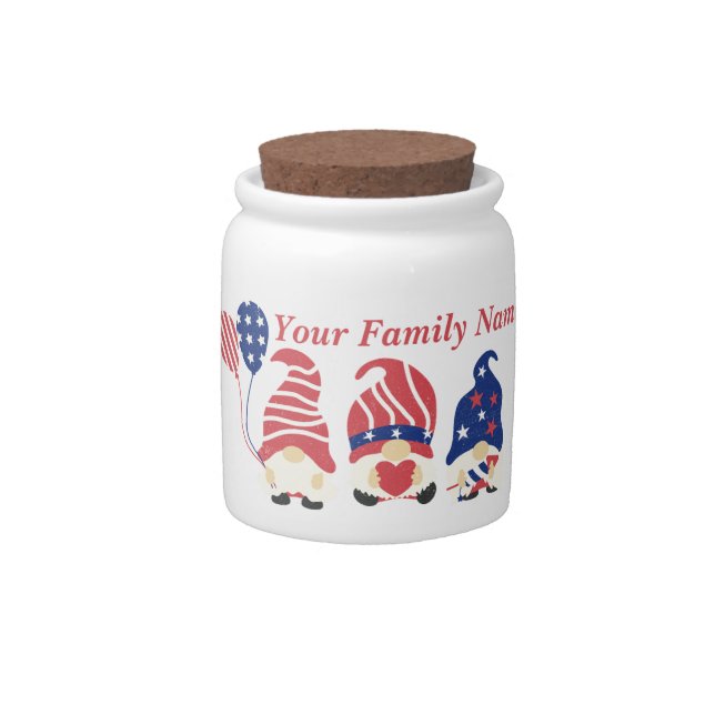 Red, Whitened Blue Gnomes Candy Jar (Front)