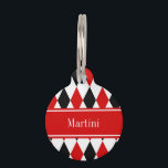 Red Wht Black Harlequin Red Ribbon Name Monogram Pet Tag<br><div class="desc">Red,  White and Black Harlequin Diamond Pattern,  Red Ribbon Name  Monogram Label  ===========

 Customize this with your name,  monogram or other text. You can also change the font,  adjust the font size and font color,  move the text,  etc.  

 2013 ©FantabulousPatterns All rights reserved</div>