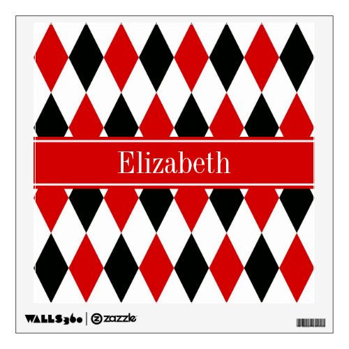 Red Wht Black Harlequin Red Ribbon Name Monogram Wall Decal