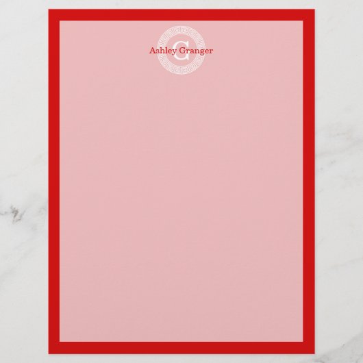 Red Wht Greek Key Rnd Frame Initial Monogram (Front)