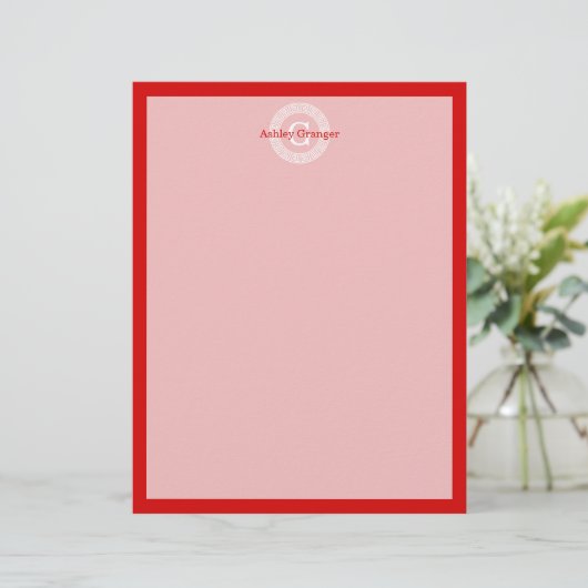 Red Wht Greek Key Rnd Frame Initial Monogram (Standing Front)
