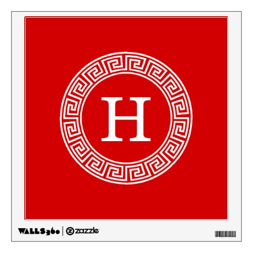 Red Wht Greek Key Rnd Frame Initial Monogram Wall Sticker