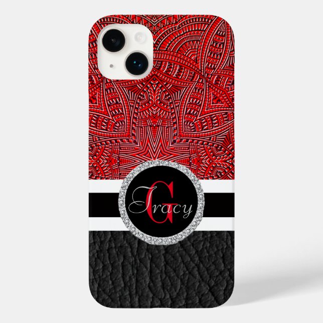 Red wicker abstract and black leather and Monogram Case-Mate iPhone Case (Back)