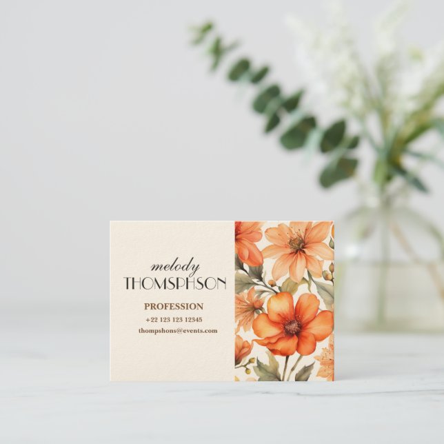 Red Wild Flowers Watercolor Art  Business Card (Standing Front)