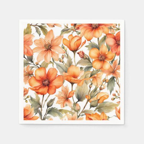 Red Wild Flowers Watercolor Art  Napkins