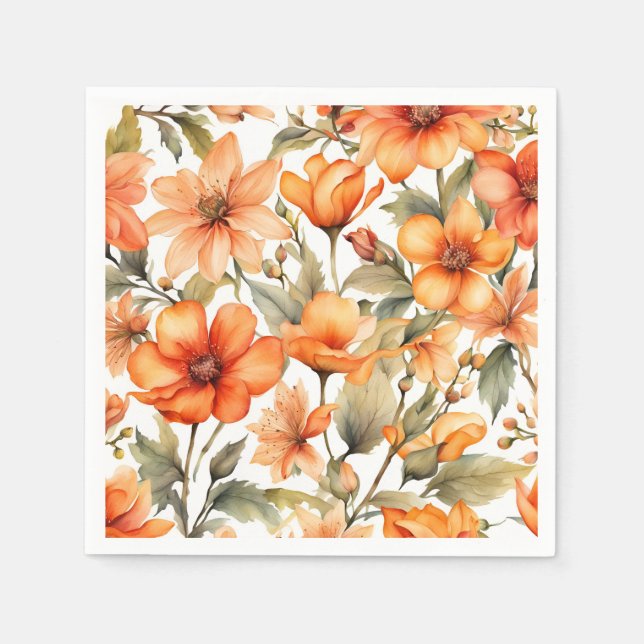 Red Wild Flowers Watercolor Art  Napkins (Front)