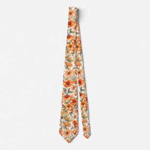 Red Wild Flowers Watercolor Art Neck Tie