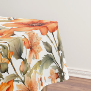 Red Wild Flowers Watercolor Art Tablecloth