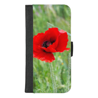 Red wild poppy flower iPhone 8/7 plus wallet case