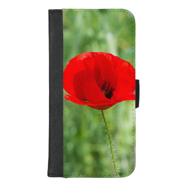 Red wild poppy flower iPhone wallet case (Front)