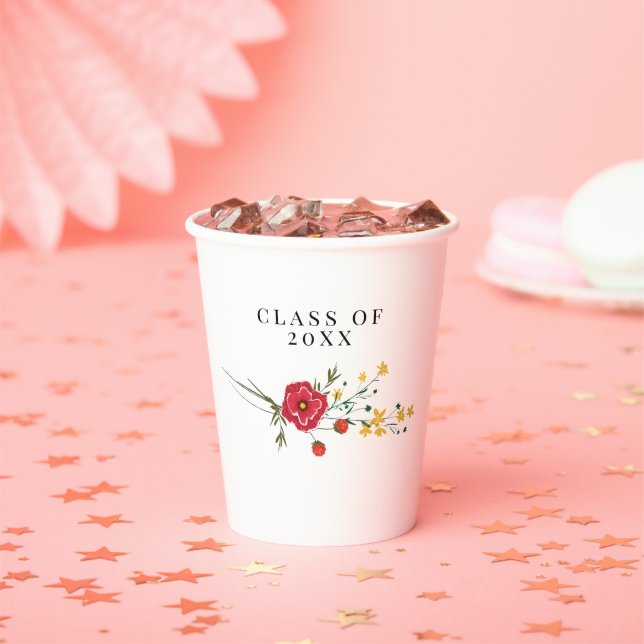 Red Wildflower Graduation Party Paper Cups (Insitu)
