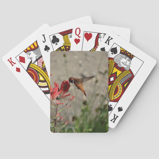 Red wildflower hummingbird poker cards (Back)