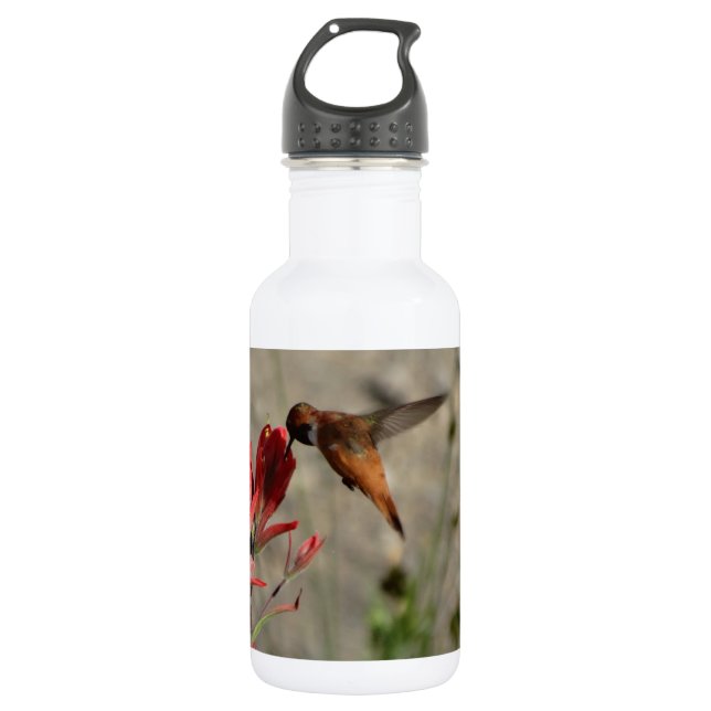Red wildflower hummingbird water bottle (Front)