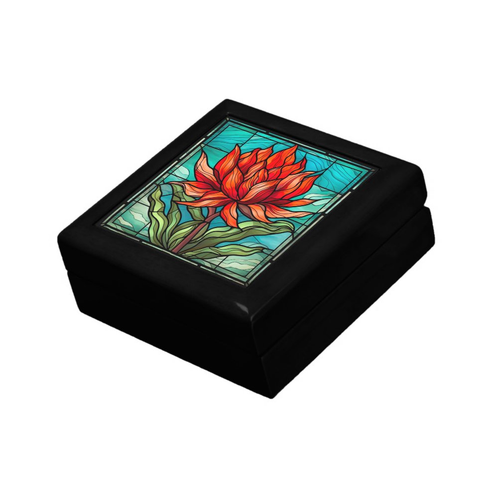 Red Wildflower in Stained Glass Wooden Jewelry Keepsake Box sold by ...