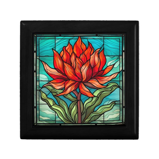 Red Wildflower in Stained Glass Gift Box (Front)