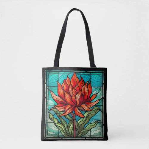 Red Wildflower in Stained Glass Tote Bag