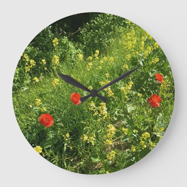 Red Wildflower Meadow Wall Clock (Front)