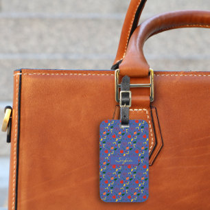 Red wildflowers blue pattern Luggage Tag