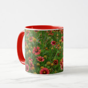 Red Wildflowers Floral Flower Mug Cup