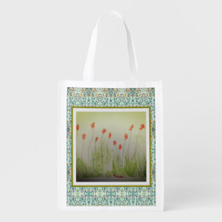 Red Wildflowers Grocery Bag