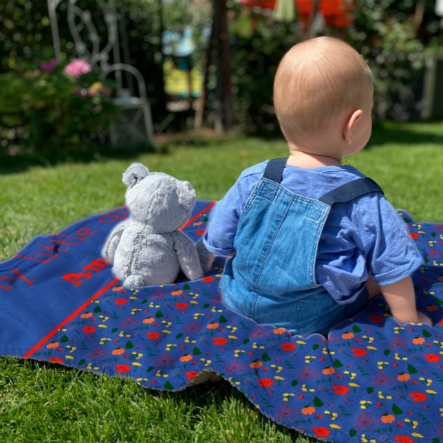 Red wildflowers pattern girl blue baby blanket (Creator Uploaded)