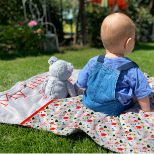 Red wildflowers pattern girl name baby blanket