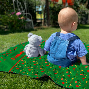 Red wildflowers pattern green baby blanket