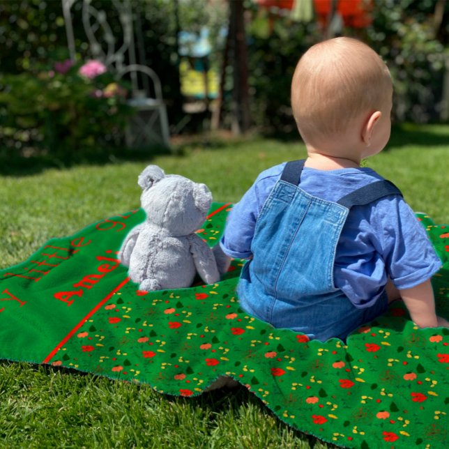 Red wildflowers pattern green baby blanket (Creator Uploaded)