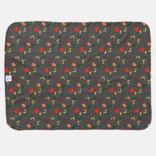 Red wildflowers pattern grey baby blanket