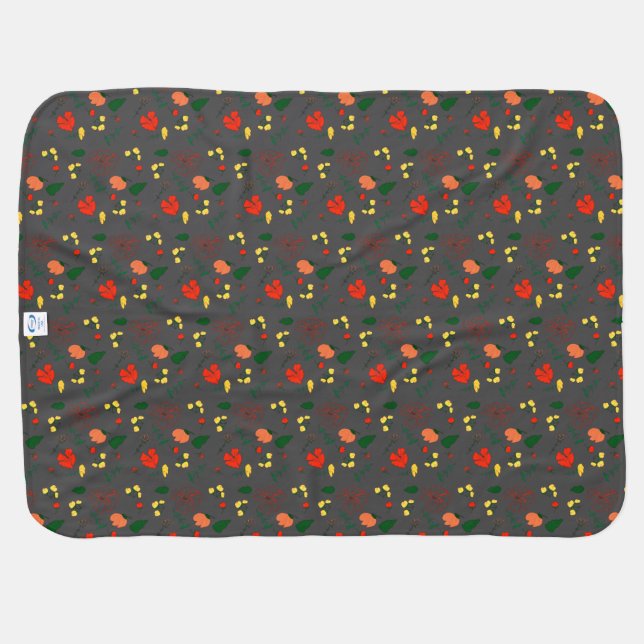 Red wildflowers pattern grey baby blanket (Back Horizontal)