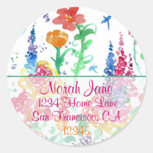 Red Wildflowers Watercolor Return Address Classic Round Sticker