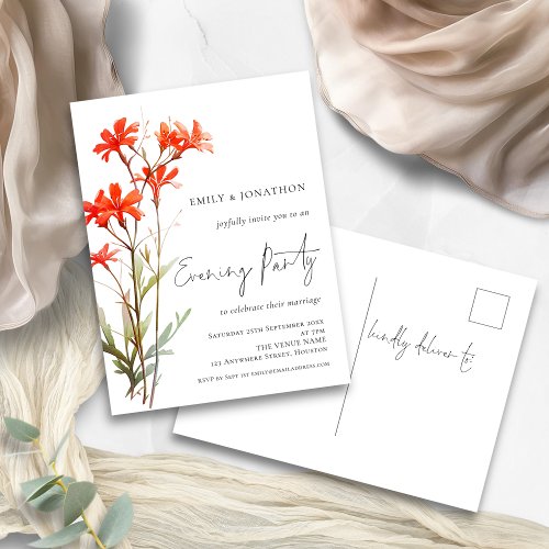 Red Wildflowers Wedding Evening Party Invitation Postcard