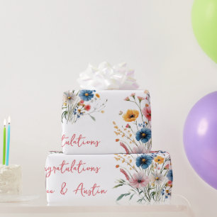 Red Wildflowers Wedding/Shower Congratulations Wrapping Paper