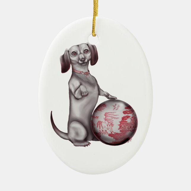Red Willow Dachshund Ceramic Ornament (Front)